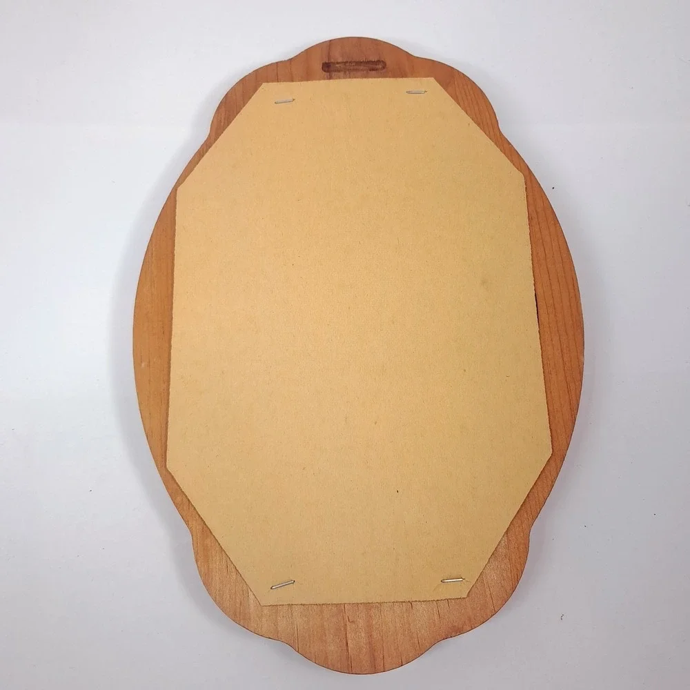 Vintage Wood cat wall mirror oval butterfly flower kitty kitten cottagecore cute